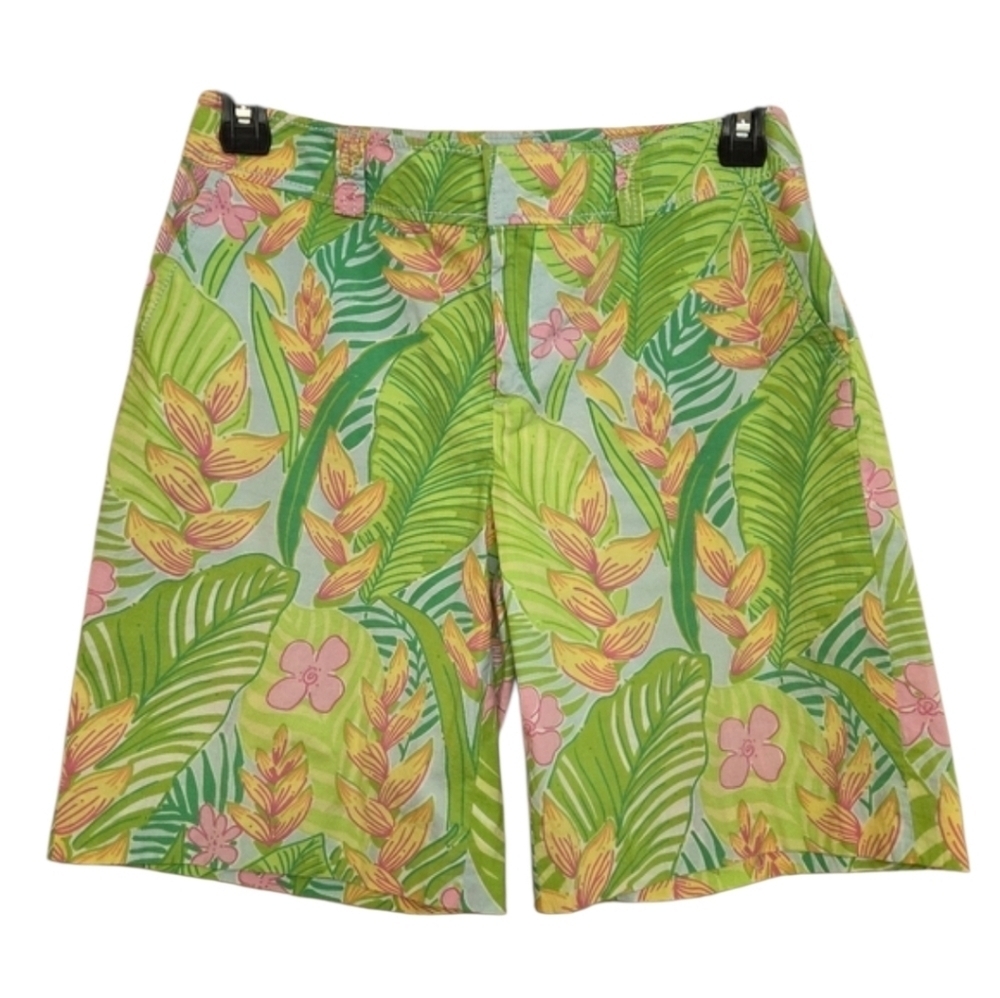 Vtg Lilly Pulitzer Tropical Floral Bermuda Shorts Sz 8 Beachy Summer Casual